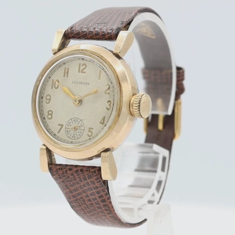 Vintage Illinois Deco Style Men's Mechanical Wristwatch 24 USA Steel & 10k RGP